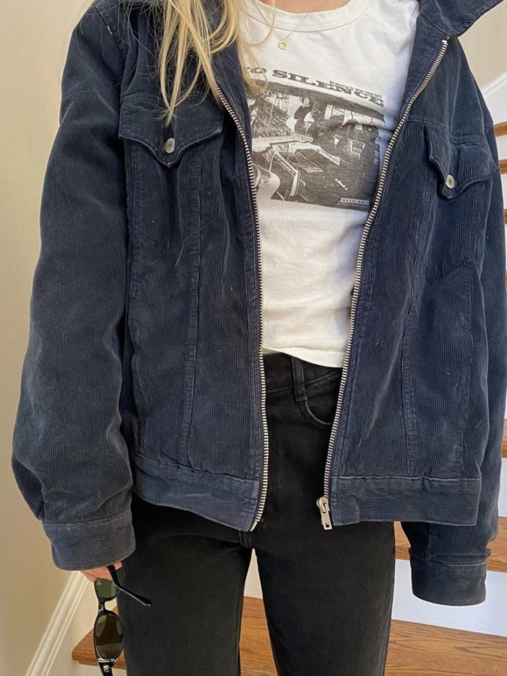 John Galt Brandy Melville Oversized Trucker Jacket Corduroy Navy L/ XXL